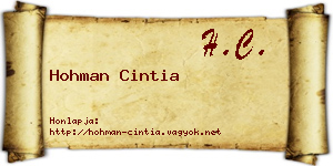 Hohman Cintia névjegykártya